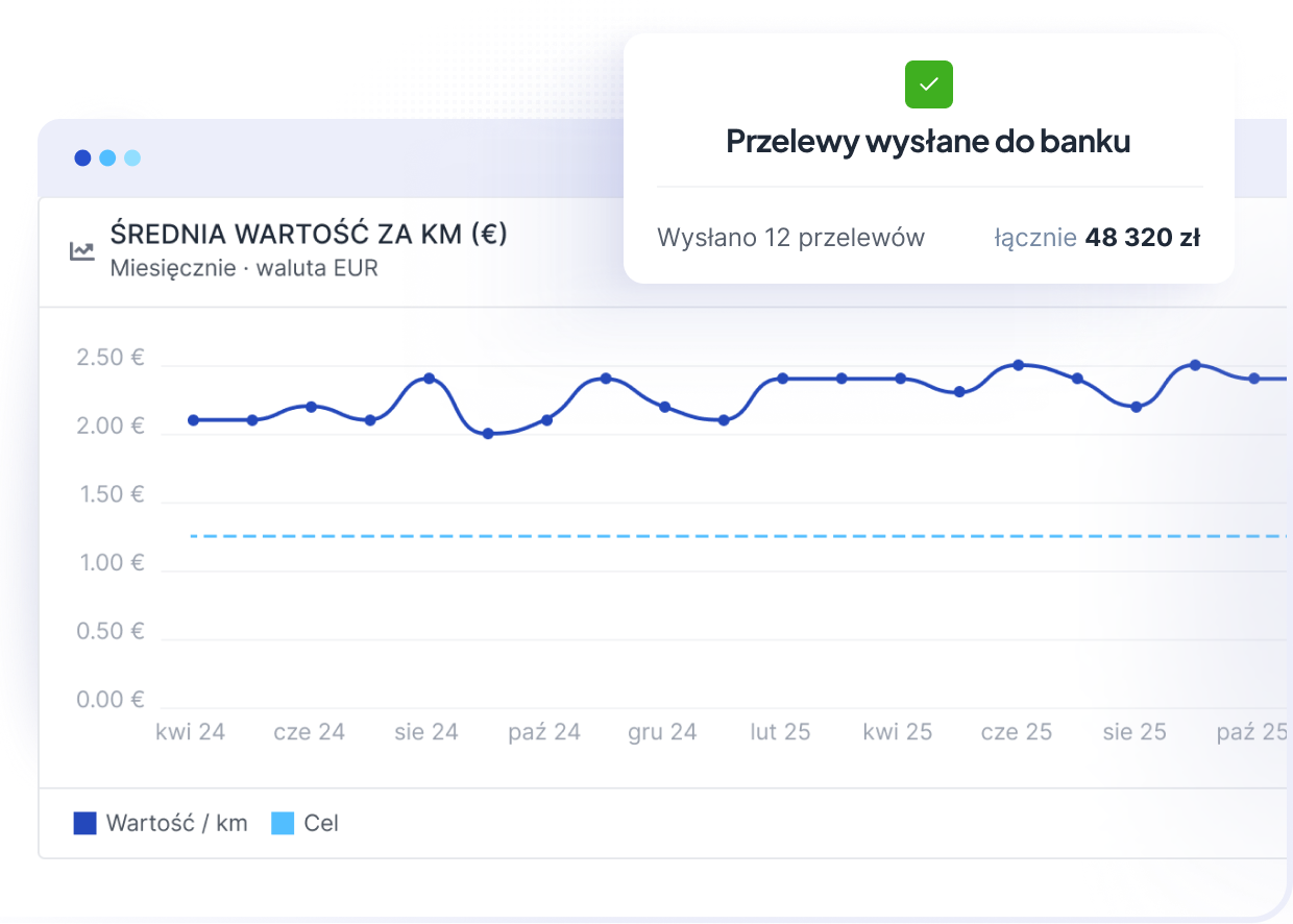 Widok aktywności kierowcy z osią czasu i statystykami